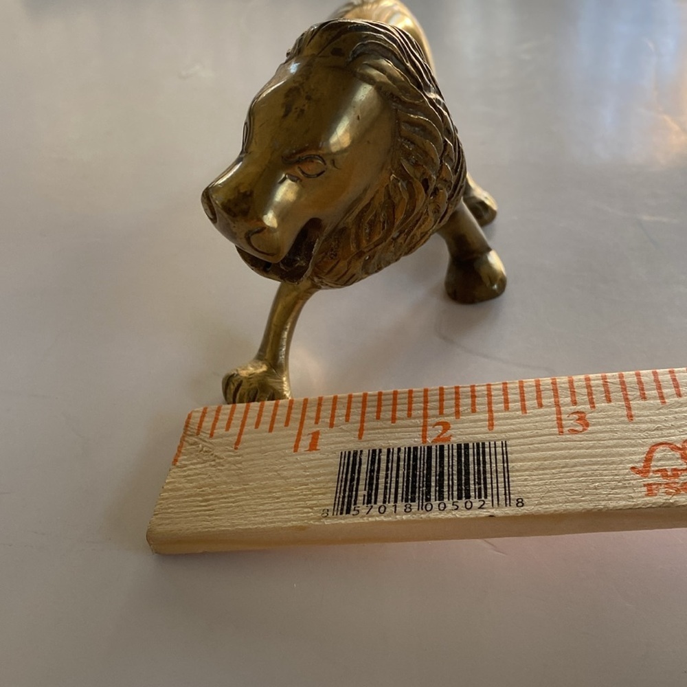 Solid Brass Lion Figurine 6.5” Long - Picture 2 of 7